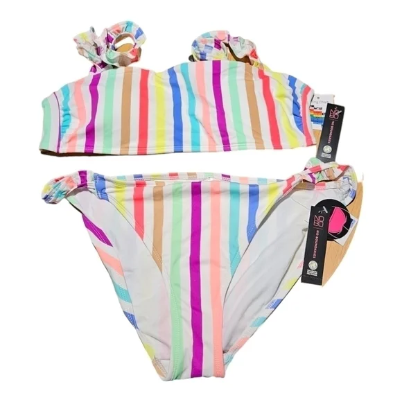 No Boundaries Junior's Ribbed Ruffle Strap Bandeau Bikini Swimsuit Sz. XL Junior - Picture 7 of 7